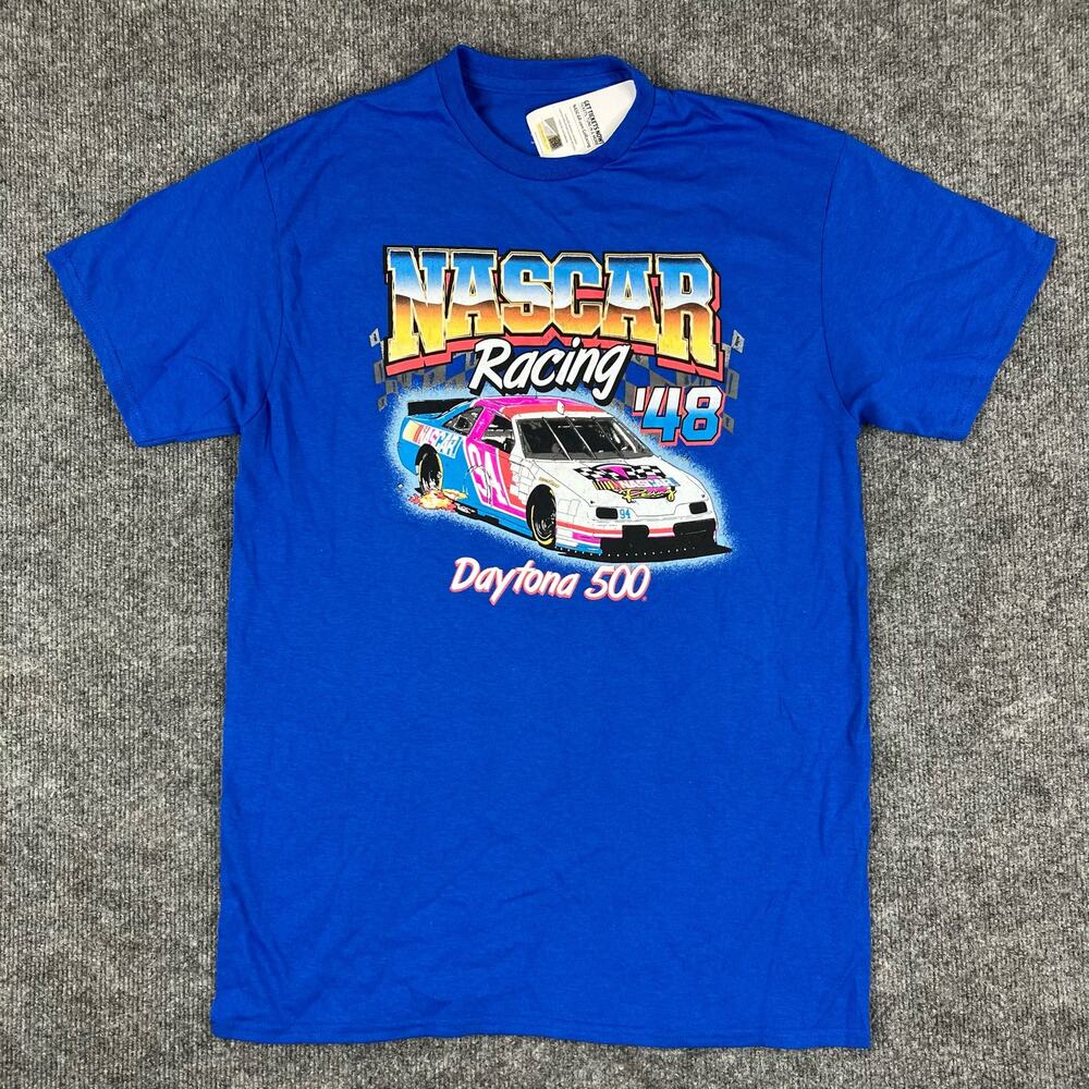 NASCAR Daytona‎ 500 Racing T-Shirt Men's Medium Blue Graphic Car Retro Y2K